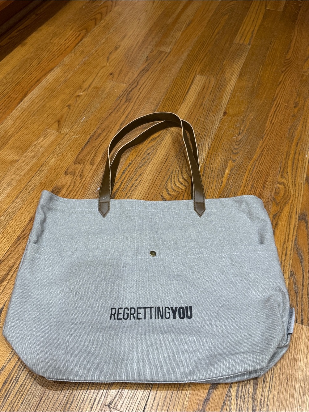 NWOT Regretting You Canvas Tote in Light Gray with Black Interior